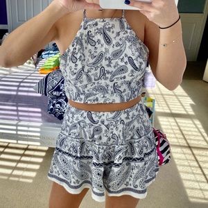 Navy blue and white two piece set